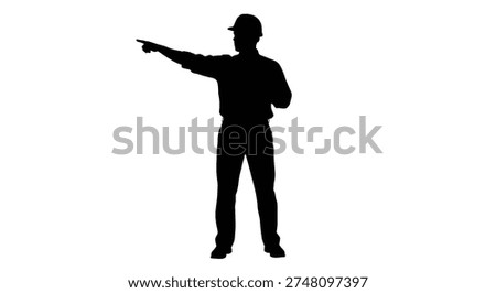 This image features a full-body silhouette of a worker, notably using a sharp, distinct silhouette style for a strong visual impact.