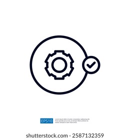 This image features a gear symbol inside a circle with a checkmark, representing concepts like settings, approval, or progress in a technical or business context.
