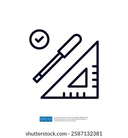 This image features a geometric ruler and a pencil, symbolizing precision and accuracy in design or drafting tasks. It includes a checkmark, indicating correctness.