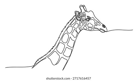 This image features a graceful giraffe portrayed in a continuous line drawing. The simple yet elegant design captures the animal's form with minimalist details. The image is ideal for modern design