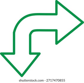 Esta Imagen presenta una flecha curva verde que indica el movimiento en dos direcciones opuestas. La flecha se retrotrae sobre sí misma, sugiriendo un bucle o proceso continuo. Es un visual simple, claro. profesional de alta calidad detallado moderno