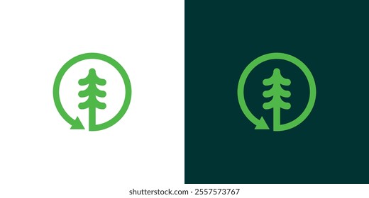 This image features a green tree icon inside a circular arrow, symbolizing sustainability, environmental awareness, and recycling, promoting eco-friendly practices. 