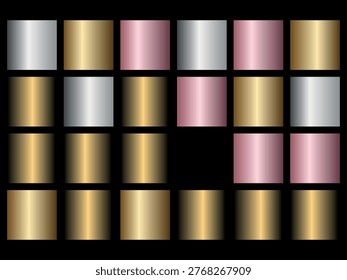 This image features a grid of shiny metallic cylinders in gold, pink, and silver hues on a black background, arranged in a complex pattern with reflective surfaces and subtle shading