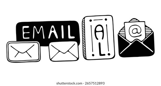 This image features hand-drawn style icons of email and social media. The transparent background makes it easy to integrate into various design projects. 