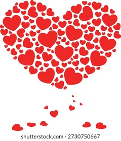 This image features a heart shape composed of numerous smaller red hearts. The heart shape is centrally positioned with smaller hearts scattered around it, creating a visually appealing design. The image is set against a transparent background, making it suitable for various digital applications and designs.