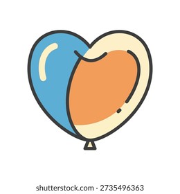 This image features a heart-shaped balloon illustration in blue, orange, and yellow hues, symbolizing love, joy, and celebration on a white background. Featuring heart 