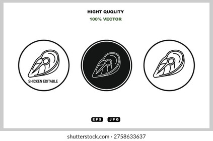 This image features a high-quality vector illustration of a chicken logo in various formats, including EPS and Eps. The logo is presented in black and white, showcasing its scalability and versatility. The editable format allows for easy customization, making it suitable for various design applications.
