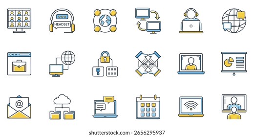 Esta Imagen incluye ícono, negocio, tecnología, comunicación, seguridad, colaboración, productividad, esquema. Conjunto de iconos de negocios y Tecnología 