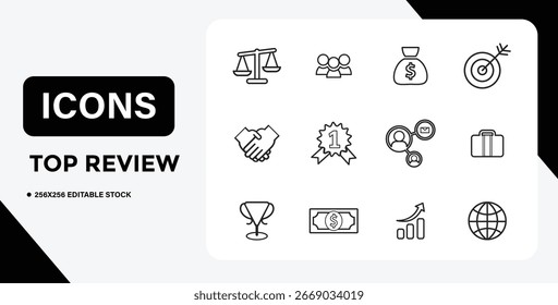 This image features icon, icons, business, finance, line, outline, thin, vector. Business and Finance Icon Set in Line Style for Web and Mobile