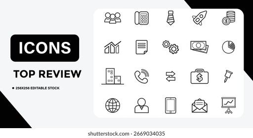 This image features icon, line icon, business, communication, technology, team, telephone, tie. Collection of Simple Line Icons Representing Business Communication and Technology