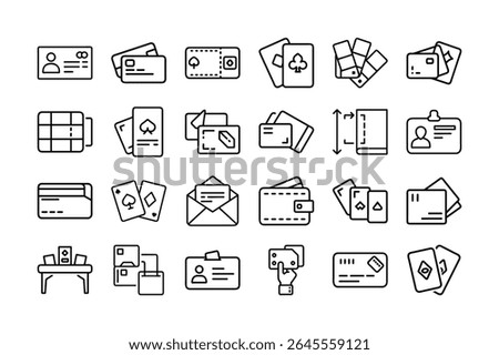 This image features icon, outline, card, wallet, identity, envelope, color swatch, credit card. Outline Icon Set of Cards Wallet Identity Envelope and Color Swatch