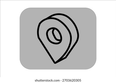 Esta imagem apresenta um ícone de pino de localização 3D isométrico. O design usa contornos pretos em negrito, dando ao pino uma aparência sólida e dimensional.