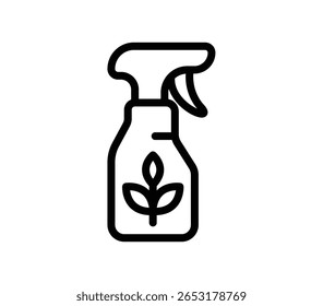 This image features a line art spray bottle with a plant design, symbolizing eco-friendly cleaning. Ideal for promoting sustainable household products and practices.