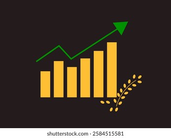 This image features a line graph with an upward trending green arrow