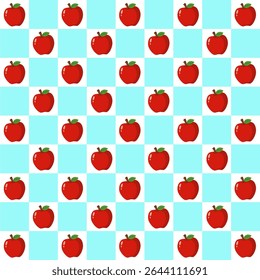 This image features a lively, colorful fruit-themed pattern arranged in a checkerboard layout. 