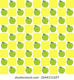 This image features a lively, colorful fruit-themed pattern arranged in a checkerboard layout. 