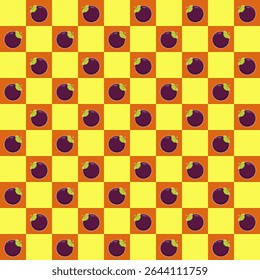 Esta Imagen presenta un patrón animado y colorido con temática de frutas organizado en un diseño de tablero de ajedrez. 