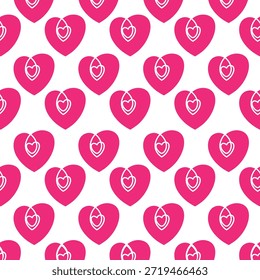 Dieses Bild zeigt ein lebhaftes und buntes Muster aus rosa Herzen mit weißen Linien Kunst, einheitlich angeordnet, um ein nahtloses und lebendiges Design zu schaffen. Perfekt für Romantik, Liebestheorie oder fröhlich