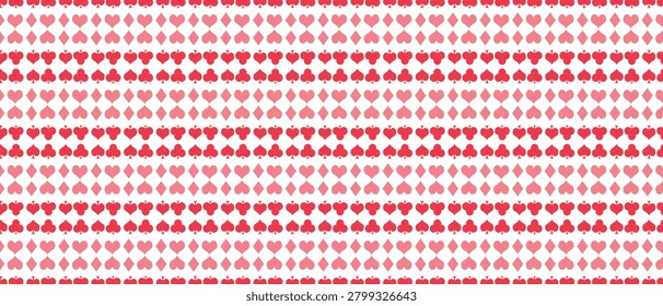 This image features a lively and colorful pattern of pink and red hearts and diamonds arranged in rows on a pure white background, creating a festive and playful visual effect with a mix of bright col