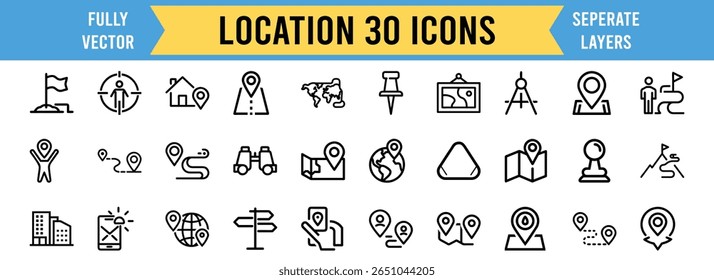 This image features location, navigation, icon, set, destination, route, gps, global. Location and Navigation Icons Set Destination Route and Global Positioning Symbols