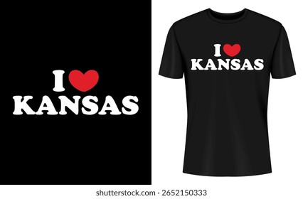 This image features I love Kansas, Kansas, tshirt, t-shirt, tee, design, mockup, template. I Love Kansas T Shirt Design Mockup