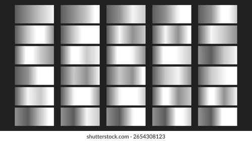 This image features a metallic gradient collection with varying shades of silver, creating a polished and modern visual aesthetic against a sleek dark background in a grid pattern