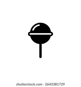This image features a minimalist black and white vector illustration of a round lollipop candy, ideal for sweet treat or confectionery designs and graphic projects.
