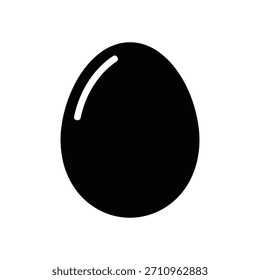 Esta imagem apresenta um ícone vetor de ovo preto minimalista, definido contra um fundo branco limpo. O design simples e elegante torna-o perfeito para várias aplicações, especialmente projetos com tema de Páscoa.