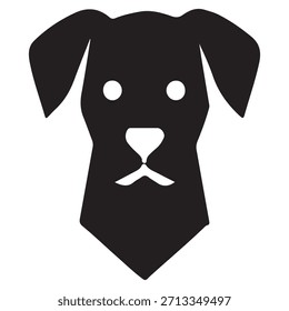 Esta imagem apresenta uma silhueta minimalista em preto e branco da cabeça de um cão. O cão tem um nariz triangular, grandes olhos redondos e orelhas flexíveis. O design é simples e elegante, adequado para várias aplicações, como logotipos ou elementos decorativos.