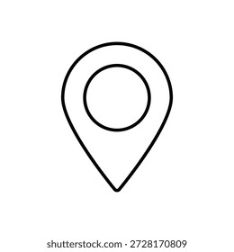 Esta Imagen presenta un ícono de contorno negro minimalista de un marcador de ubicación o mapa, establecido sobre un fondo blanco prístino. El diseño es sencillo y limpio, consistente en la forma de lágrima invertida con un Pequeño vacío circular en el centro, que simboliza un punto o coordenada específica. Este gráfico versátil se utiliza comúnmente en interfaces digitales para la navegación, la identificación de puntos de interés, marcar Direcciones o indicar la posición actual de un usuario en un mapa. Su estética sencilla lo hace adecuado para una amplia gama de aplicaciones que requieren una representación de ubicación clara e intuitiva.