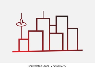 Esta Imagen presenta un icono minimalista del horizonte de la ciudad. Está compuesto por varias Formas rectangulares que representan rascacielos de diferentes alturas dispuestos en una fila.