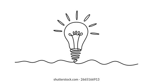 This image features a minimalist continuous line drawing of a glowing lightbulb, representing the concept of an idea, set against a white background for clarity.