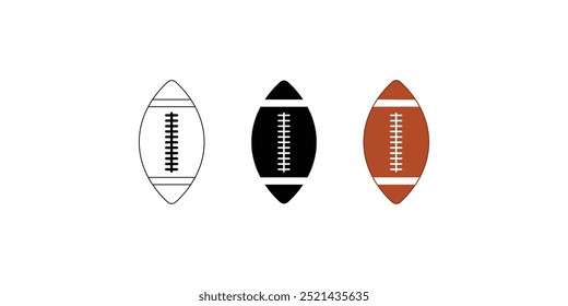 This image features a minimalist design of three American football icons, lined up horizontally. Each football icon showcases a distinct style, creating visual contrast. The first football on the left