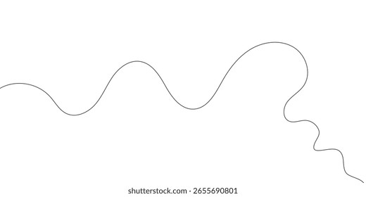 This image features a minimalist design showcasing a delicate, curving black line that gracefully flows across a bright white backdrop, creating an elegantly simple visual effect