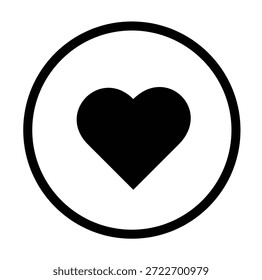This image features a minimalist design of a heart icon enclosed within a circular frame. The heart is depicted in solid black, and the circular frame is outlined in black against a white background. The design is clean and straightforward, making it a universal symbol of love and affection.