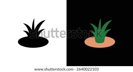This image features a minimalist design a black plant silhouette over white and a colored plant illustration on a black background, separated vertically.