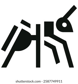This image features a minimalist geometric illustration of an ant. The design is composed of simple black curves and shapes, forming a stylized representation of an ant. The clean lines and abstract.