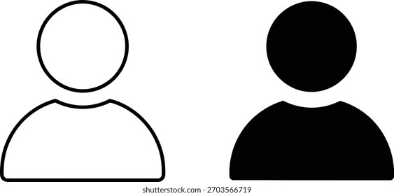Esta Imagen presenta un concepto de ícono minimalista que muestra figuras de perfil de usuario en silueta negra y formatos de contorno, presentando una representación de avatar limpia y versátil.