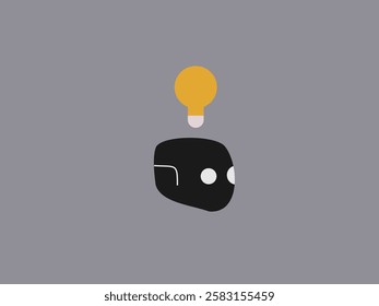 This image features a minimalist illustration of a robot head in black against a gray background