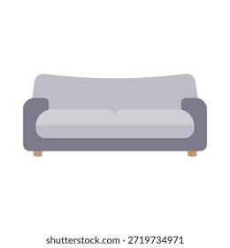 This image features a minimalist illustration of a gray couch with wooden legs, set against a clean white background. The couch is depicted in a simple yet stylish design, making it a great representation of modern home decor. The illustration style gives the image a graphic and artistic feel, perfect for use in various design projects or as a standalone visual element.