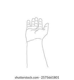 This image features a minimalist line art illustration of an open hand, palm facing upward. The design is simple and clean, with fine black lines against a white background