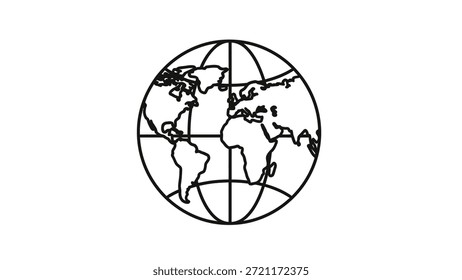 Esta Imagen presenta un dibujo minimalista del globo terráqueo, mostrando los continentes y las líneas geográficas. Sirve como una herramienta visual versátil para temas relacionados con la geografía, los estudios globales,