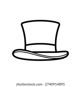 This image features a minimalist line drawing of a top hat, often associated with formal attire and historical fashion. The hat is characterized by its wide brim and tall crown, depicted in a straightforward, clean design. This style of hat is commonly linked to sophistication and classic elegance, often seen in literature, theater, and formal events.