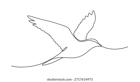 This image features a minimalist one-line drawing of a bird in flight. The continuous line creates an elegant and simple design, emphasizing the freedom and beauty of nature. It is perfect for