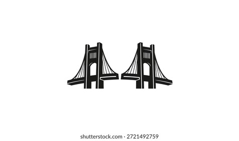 Esta imagem apresenta uma silhueta minimalista da Ponte Golden Gate, um marco icônico representando São Francisco e Califórnia. O design em preto e branco enfatiza a forma arquitetônica de