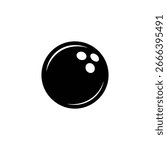 This image features a minimalistic, black and white graphic of a bowling ball with the three holes for the fingers. The bowling ball is centered and has curved lines.
