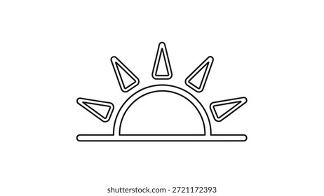 Esta Imagen presenta un dibujo minimalista de una puesta de sol o salida en el horizonte, con rayos que se extienden hacia afuera. Su diseño sencillo y limpio encarna la tranquilidad y la belleza de la naturaleza,