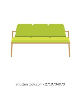 This image features a modern green sofa with wooden legs and armrests set against a clean white background. The sofa's vibrant green upholstery and sleek wooden frame create a stylish and sophisticated look, perfect for adding a pop of color and elegance to any living room or interior space. The illustration's minimalistic style and attention to detail make it a great choice for designers, artists, and anyone looking for inspiration or a unique visual statement.