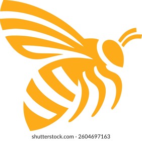 This image features a modern and minimalist stylized bee logo in golden-yellow color. The design emphasizes dynamic lines and geometric shapes, giving the bee a sleek and contemporary look.