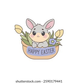 This image features nine adorable gray bunnies with pink ears, big round eyes, and rosy cheeks in a pastel color palette. 